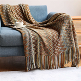 Multicolor Zigzag Tasseled Knit Throw