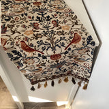 Chemin de table jacquard fleuri et oiseau vintage