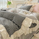 Gingham Check Ruffled Edges Bedding Set