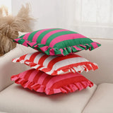 Retro Striped Ruffle Cushion Cover