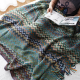 Multicolor Zigzag Tasseled Knit Throw