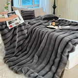Ruched Faux Rabbit Fur Blanket