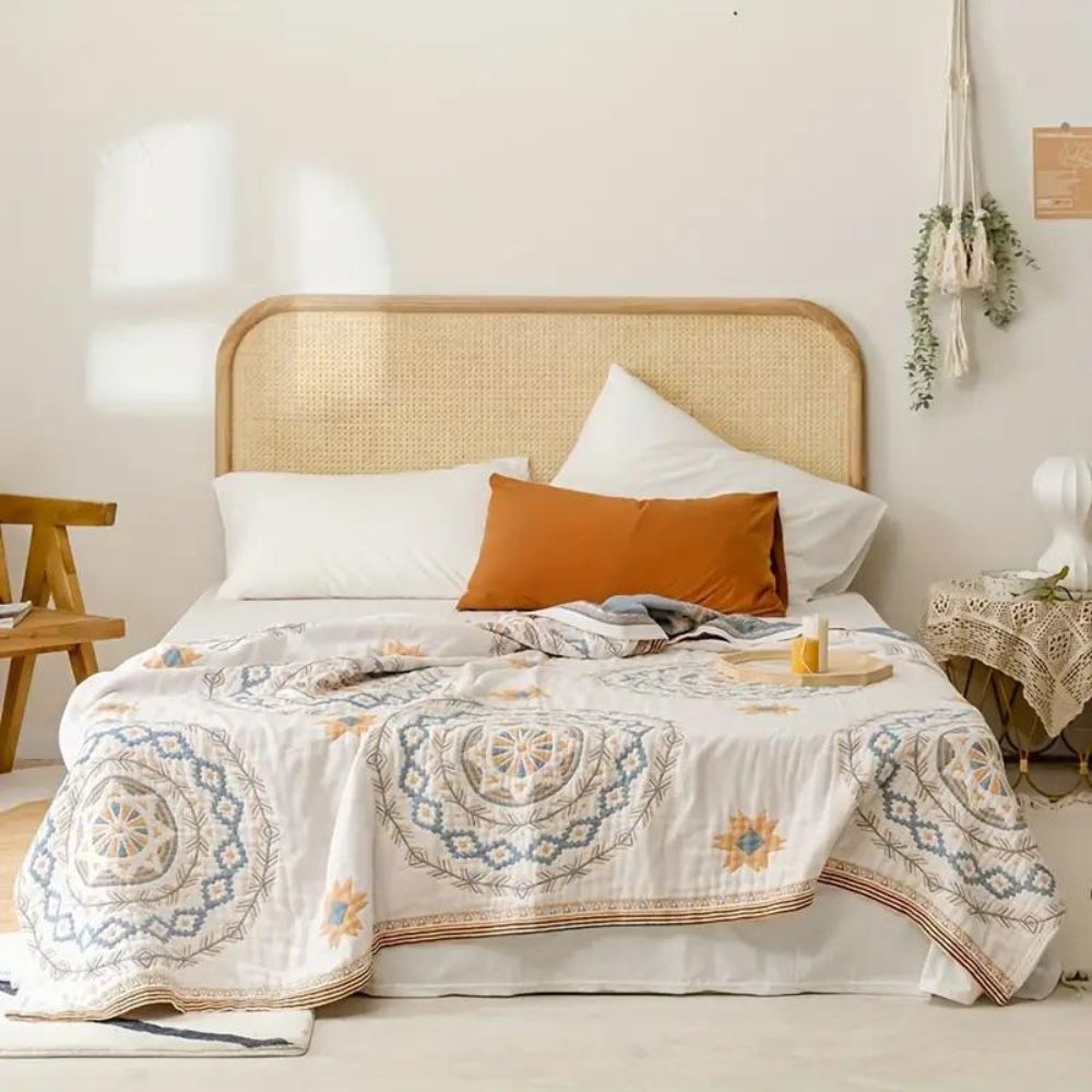 Couverture bohème florale rustique | Couverture florale 100 % coton