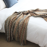 Multicolor Zigzag Tasseled Knit Throw