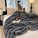Ruched Faux Rabbit Fur Blanket