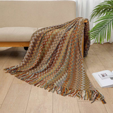 Multicolor Zigzag Tasseled Knit Throw