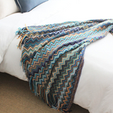 Multicolor Zigzag Tasseled Knit Throw
