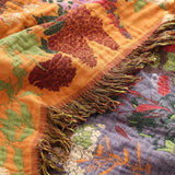 Botanic Floral Cotton Tassel Blanket