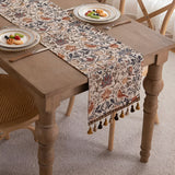 Chemin de table jacquard fleuri et oiseau vintage