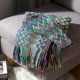 Multicolor Zigzag Tasseled Knit Throw
