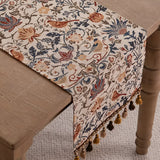 Chemin de table jacquard fleuri et oiseau vintage