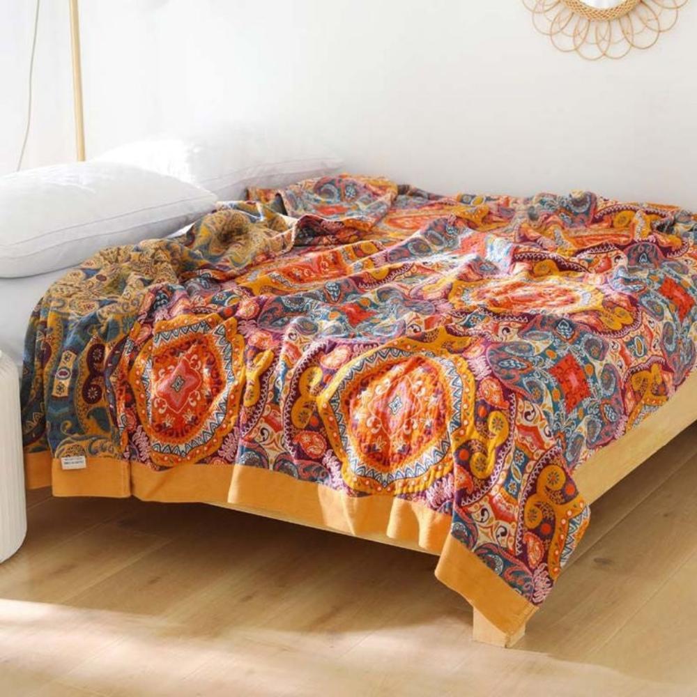 Couverture bohème florale rustique | Couverture florale 100 % coton