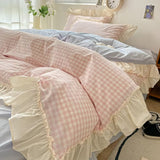 Gingham Check Ruffled Edges Bedding Set