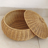 Dome-Shaped Knitted Rattan Basket with Lid