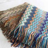Multicolor Zigzag Tasseled Knit Throw