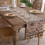 Chemin de table jacquard fleuri et oiseau vintage