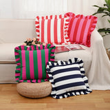 Retro Striped Ruffle Cushion Cover