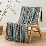 Multicolor Zigzag Tasseled Knit Throw
