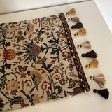 Chemin de table jacquard fleuri et oiseau vintage