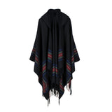 Acrylic Hooded Striped Poncho Shawl
