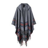 Acrylic Hooded Striped Poncho Shawl