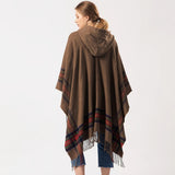 Acrylic Hooded Striped Poncho Shawl