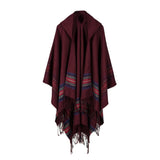 Acrylic Hooded Striped Poncho Shawl