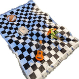 All-Season Checkered Picnic Blanket with Fringe
