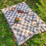 All-Season Checkered Picnic Blanket with Fringe