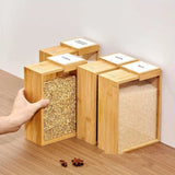 Sliding Bamboo Wood Pasta Grain Storage Container