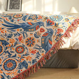 Jeté en coton motif floral oiseaux
