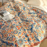 Jeté en coton motif floral oiseaux