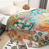 Couverture à pampilles en patchwork floral bohème