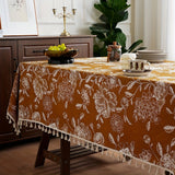 Peacock Blossom Boho Floral Tablecloth with Tassel