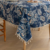 Peacock Blossom Boho Floral Tablecloth with Tassel