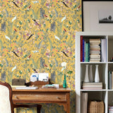 Golden Canopy Bird and Leaf Peelable Wallpaper