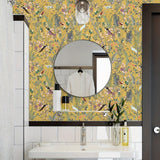 Golden Canopy Bird and Leaf Peelable Wallpaper