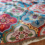 Jeté de lit en coton à pompons Mosaïque marocaine