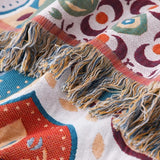 Jeté de lit en coton à pompons Mosaïque marocaine