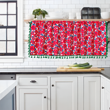 Graceful Red Floral Linen Cabinet Window Curtain
