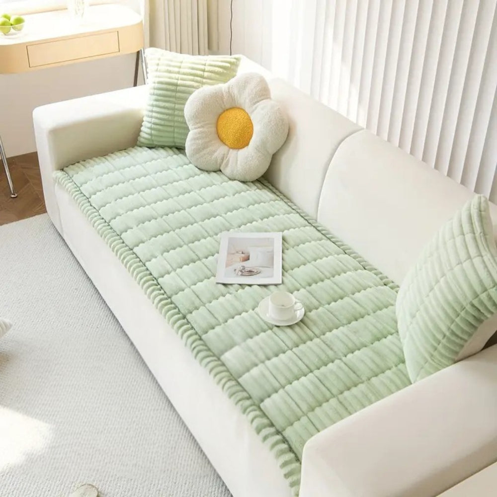 Housse de canapé à bords plissés en peluche