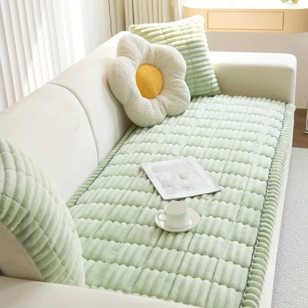 Housse de canapé à bords plissés en peluche