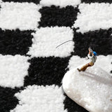 Plush Checkered Grid Bath Mat