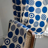 Retro Blue Polka Dots Patterned Window Curtain
