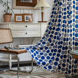 Retro Blue Polka Dots Patterned Window Curtain