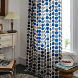 Retro Blue Polka Dots Patterned Window Curtain