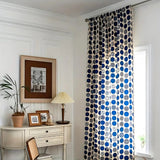 Retro Blue Polka Dots Patterned Window Curtain