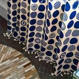 Retro Blue Polka Dots Patterned Window Curtain