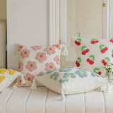 Rosy Bloom Tufted Cushion Cover