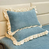 Velvet Ruffle Edge Pastel Pillow Cover